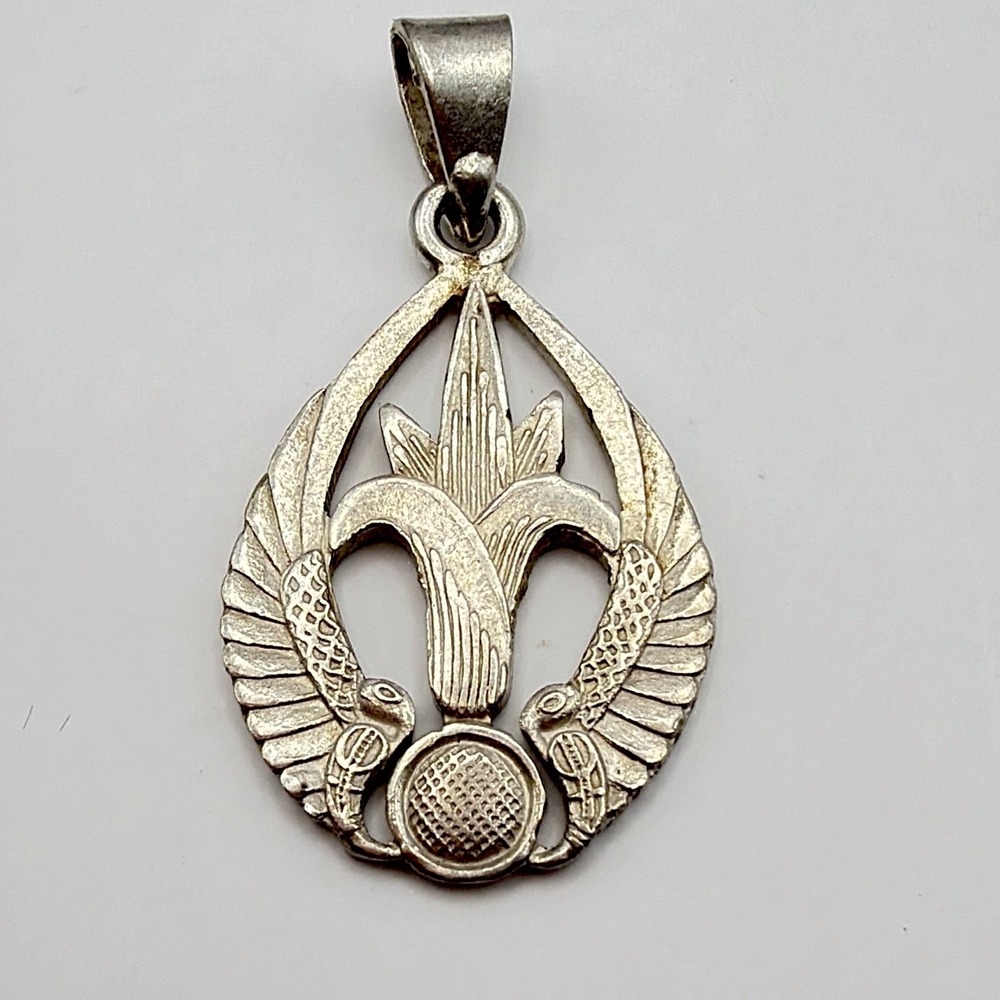 Antique Victorian Egyptian Silver Lilly Flower Serpents Pendant Hallmarked